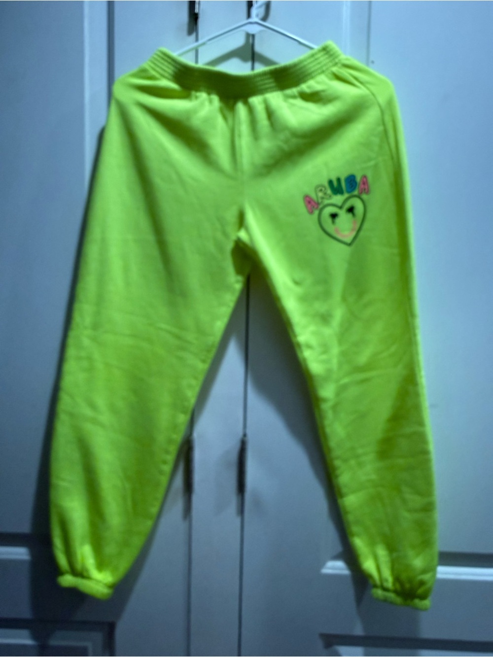 Kids Neon Lime Sweatpants with Heart Graphic